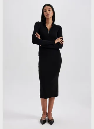 Zip Detail Knitted Dress