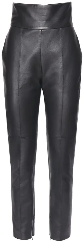 High waist leather straight leg pants