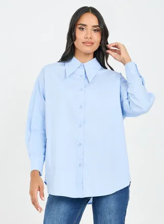 Oversized Pointed Collared Long Sleeve Shirt