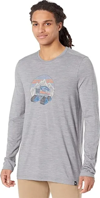 Smartwool Snowcat Trek Long Sleeve Graphic Tee (Light Gray Heather) Men's Clothing