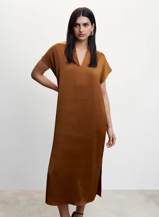 V-Neck Slit Detail Dress