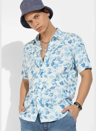 Printed Spread Collar Short Sleeve Shirt