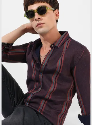 Striped Spread Collar Long Sleeve Shirt