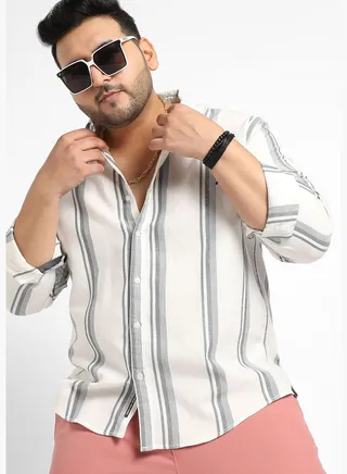 Striped Spread Collar Long Sleeve Shirt