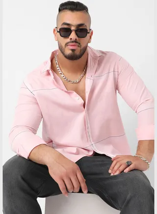 Striped Spread Collar Long Sleeve Shirt