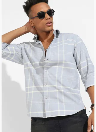 Checkered Spread Collar Long Sleeve Shirt