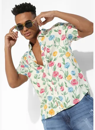 Printed Spread Collar Short Sleeve Shirt