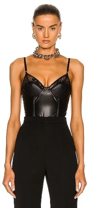 fleur du mal Vegan Leather & Lace Bebe Bodysuit in Black