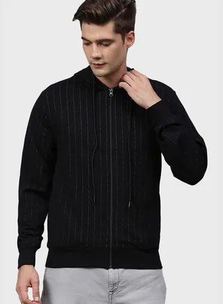 Zipper Striped Hoodie