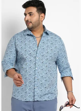 Printed Spread Collar Long Sleeve Shirt