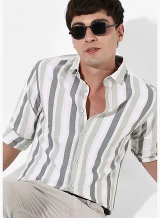 Striped Spread Collar Long Sleeve Shirt