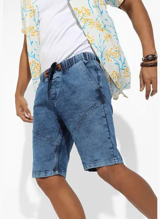 Solid Denim Shorts