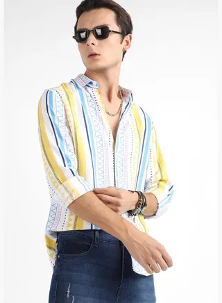 Printed Spread Collar Long Sleeve Shirt