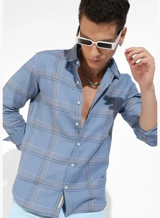 Checkered Spread Collar Long Sleeve Shirt