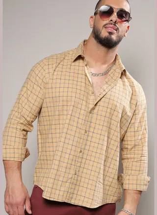 Checkered Spread Collar Long Sleeve Shirt