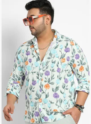 Printed Spread Collar Long Sleeve Shirt