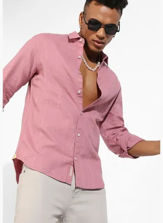 Solid Spread Collar Long Sleeve Shirt