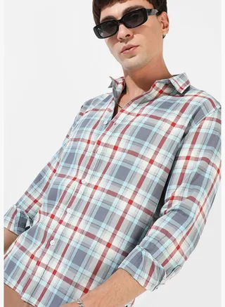 Checkered Spread Collar Long Sleeve Shirt