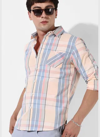 Checkered Spread Collar Long Sleeve Shirt