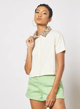 Leopard Print Collar Top