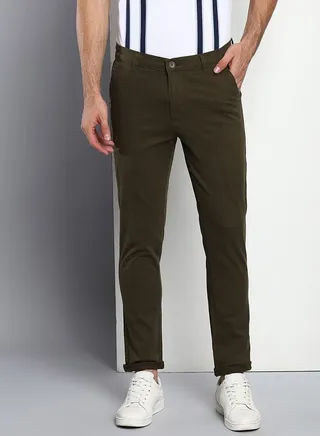 Solid Mid Rise Cotton Chino Trouser
