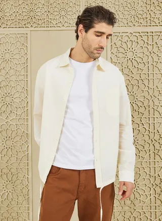 Oversized Textured Shirt with Adjustable Drawcord Hem