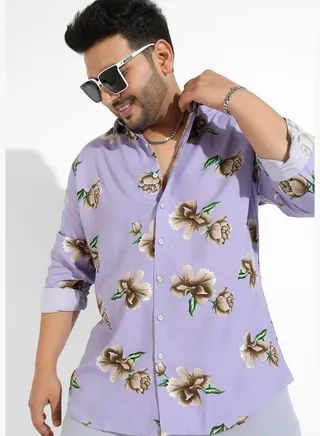 Printed Spread Collar Long Sleeve Shirt