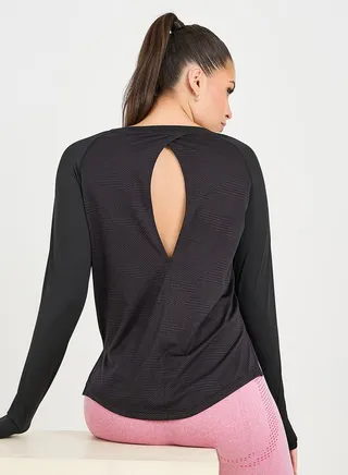 Textured Peep Back Single Side Slit Top