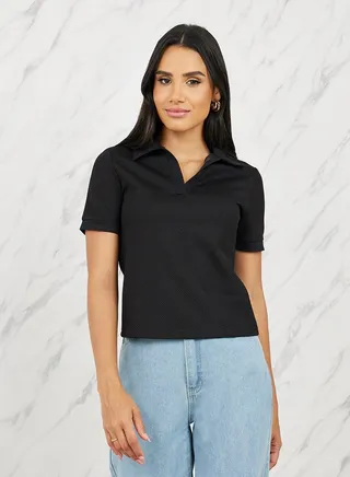 Regular Fit Textured Knit Polo T-Shirt