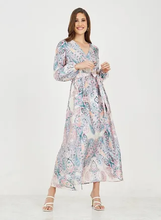 Paisley Print A-Line Wrap Maxi Dress