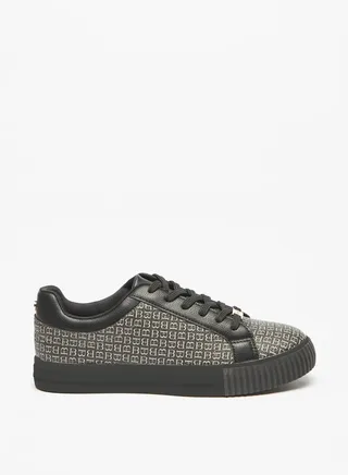 Women's Monogram Print Low Ankle Casual Shoes Sneakers With Lace-Up Closure