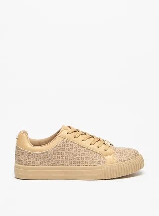 Women's Monogram Print Low Ankle Casual Shoes Sneakers With Lace-Up Closure