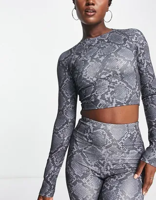 ASOS 4505 long sleeve top with back detail in snake print - part of a set