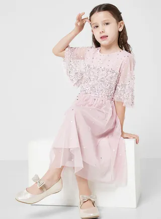 Kids Lace Tulle Midi Dress