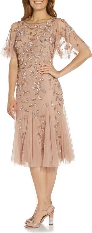 Beaded Mesh Cocktail Dress
