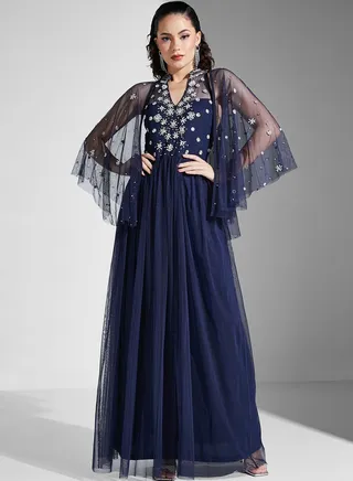 Cape Sleeve Sequin Maxi Dress