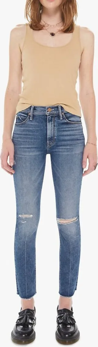 Mid Rise Dazzler Ankle Fray Jean in Going In Circles