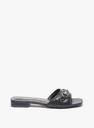 Women Slip On Flat Sandals with Metallic Trim