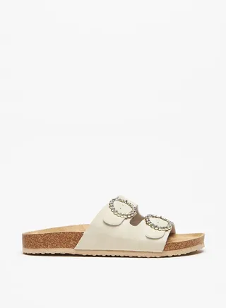 Women's Embellished Buckle Detail Slip-On Sandals