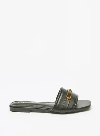 Women Solid Slide Sandals with Metal Trim