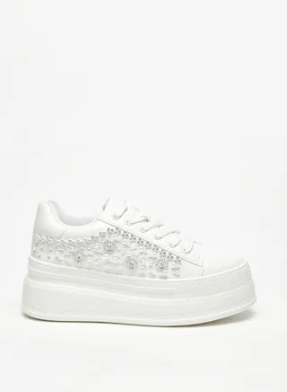 Women's Embellished Chunky Sneakers with Lace-Up Closure
