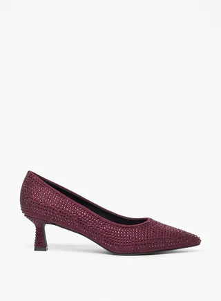Women Studded Slip On Pumps with Kitten Heels