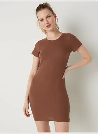 Rib Short-Sleeve Mini Dress