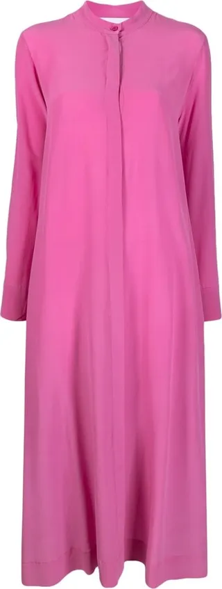 Long-Sleeve Silk Midi Dress