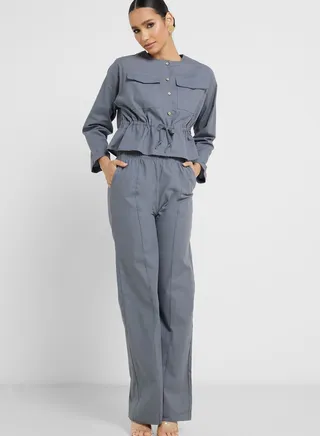 Ruched Waist Detail Top And Pant Set