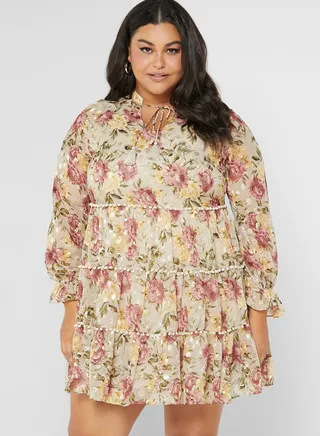Floral Print Notch Neck Skater Dress
