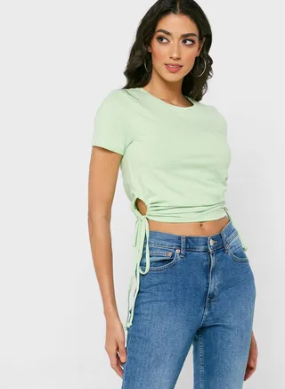 Tie Detail Crew Neck Top