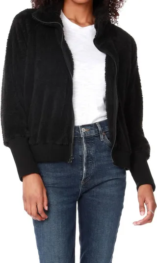 Zip Up Bomber Jacket in Black