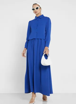 2 Piece Button Top And Skirt Set
