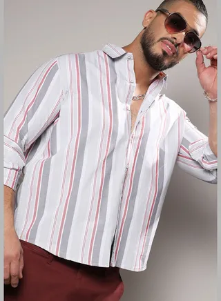 Striped Spread Collar Long Sleeve Shirt